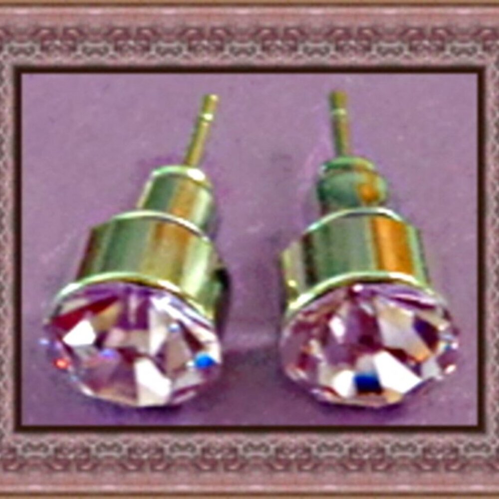 Silver Tone Birthstone June Purple Color Crystal Stud Earrings